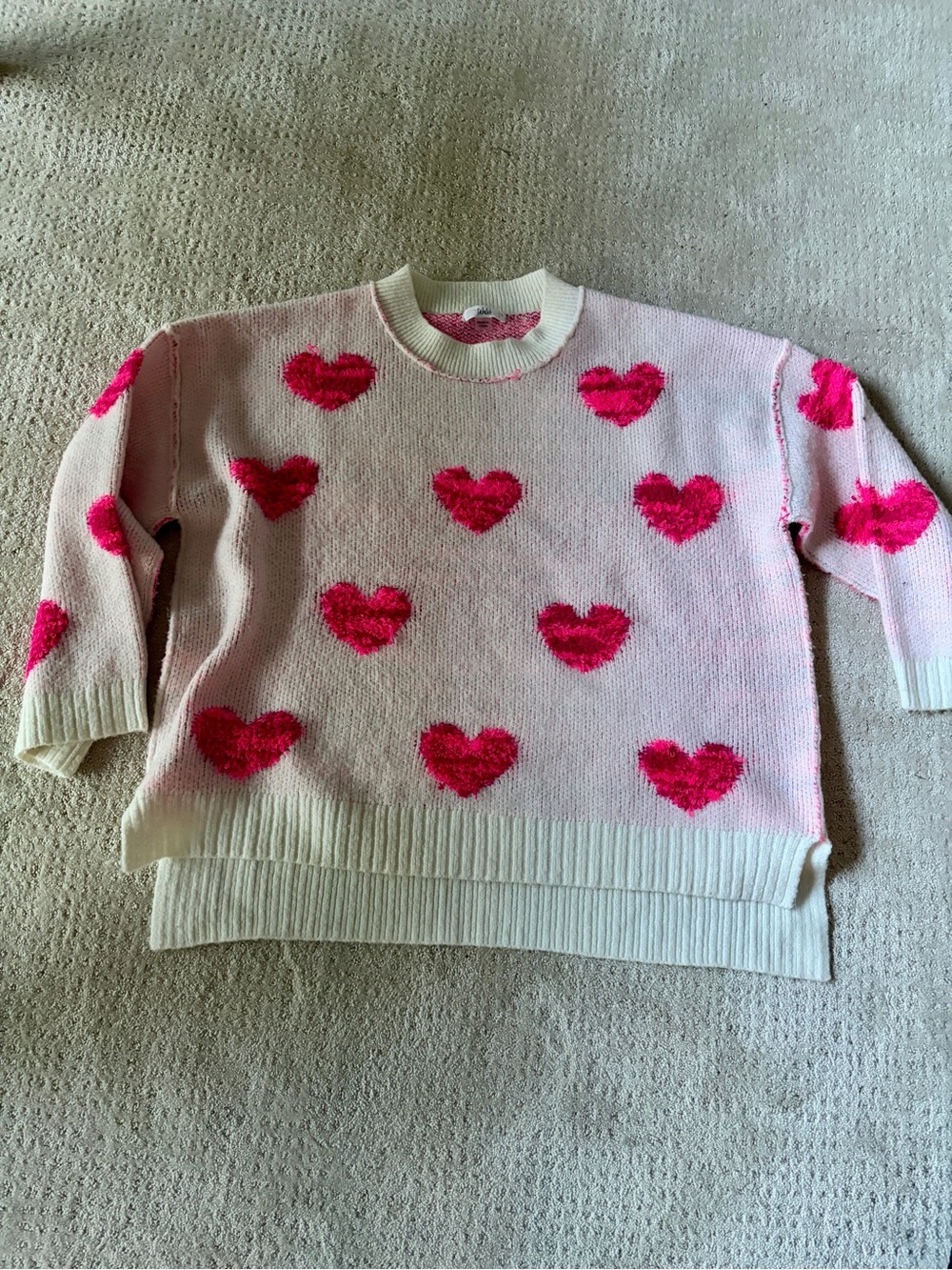 Women’s Oversized Pink Heart Pattern Crewneck Sweater